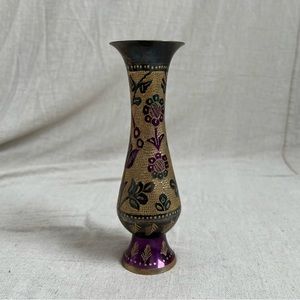 Colorful Etched Brass Vase